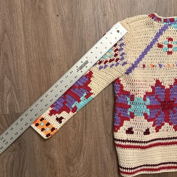 Adolfo Colorful Crochet Cardigan Sweater - Picture 7 of 8